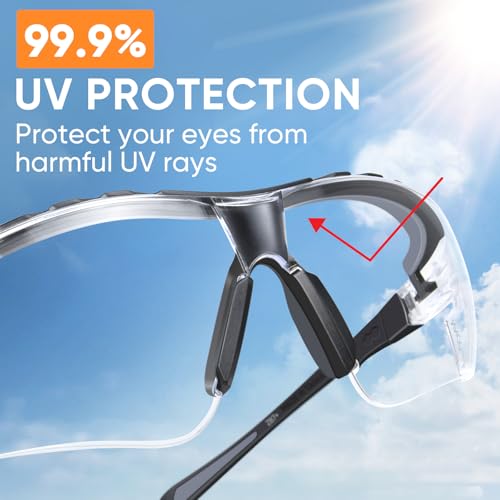 TICONN Anti-Fog Safety Glasses for Men and Women, ANSI Z87.1 Scratch Proof Eye Goggles with Adjustable Arms and UV Protection