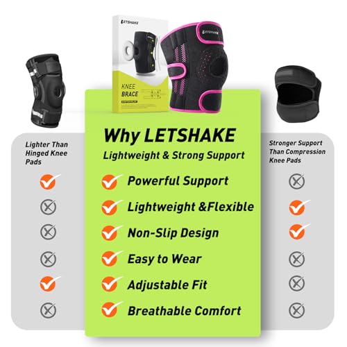 LETSHAKE Knee Brace for Women & Men, Knee Pain Relief with 1.5X Springs Side Stabilizers & Patella Gel Pads Maximum Knee S...