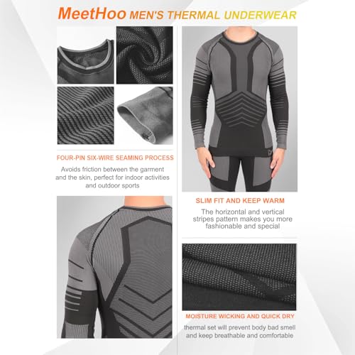 MeetHoo Mens Thermal Underwear Set Seamless Fleece Lined Base Layer Sports Long Johns Winter Gear Running Skiing