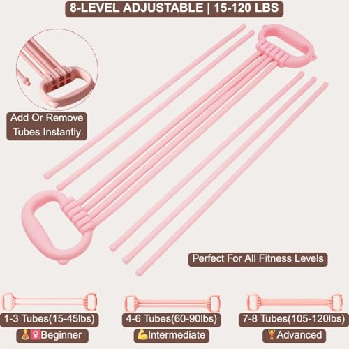 Resistance Bands with Handles - 8 Tube Adjustable Figure 8 Exercise Bands Set for Women & Men, Heavy Duty Workout Bands fo...