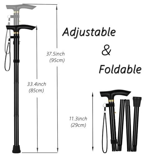 YOBOKO Aluminum Alloy Walking Sticks & Foldable Anti-Slip Hiking Stick - Length Adjustable for Elderly
