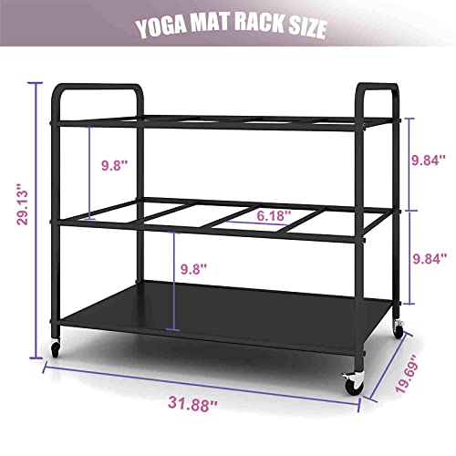 Arlifo Yoga Mat Storage Rack Basket Workout Equipment Home Gym Storage Rack with Wheels Yoga Mat Holder Exercise & Fitness...