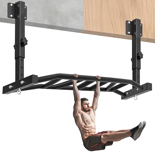 HWOOUSA 48" Joist Mounted Pull Up Bar, 600LBS Heavy Duty Multi Grip Ceiling Mount Chin Up Bar, Ceiling Beam for Home Gym/G...