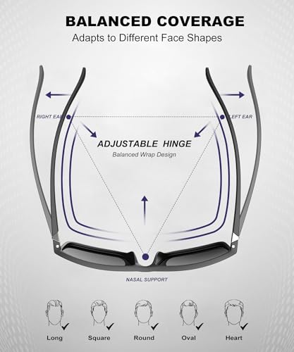 QALLY Polarized Sunglasses for Men Rectangular Frame Men's Polarized Sunglasses Sports Sunglasses with UV400 Protection