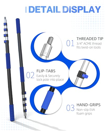 SKGPOLE 26FT Reach Telescopic Extension Pole, 5-19FT Multi-Purpose Extension Pole with Universal Twist-on Metal Tip, Sturd...