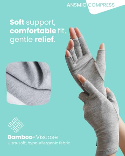 ANSMIO Rayon Derived from Bamboo Compression Gloves – Fingerless Arthritis & Carpal Tunnel Support, Lightweight Moisture-W...