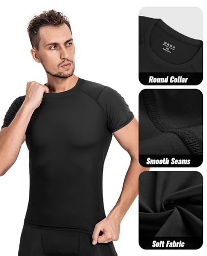 Niksa Men's Compression Shirts, Short Sleeve Athletic Compression Tops Dry Workout T Shirt, Rash Guard Base Layer Undershirt