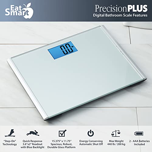 Eat Smart Precision Plus Digital Bathroom Scale, 440-lb Capacity, Wide Platform Body Analyzer with Step-On Technology, Sta...