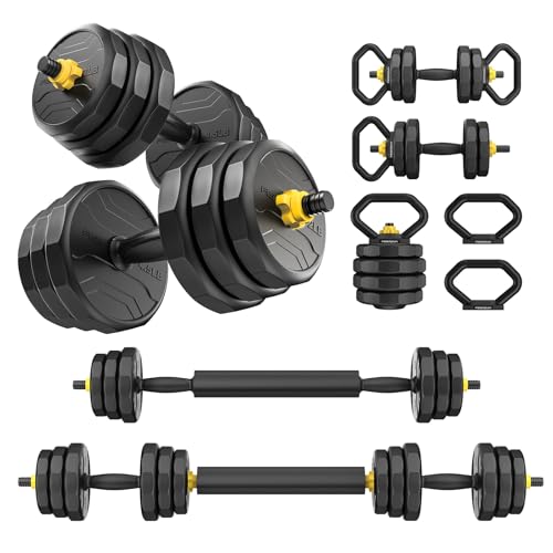 FEIERDUN Adjustable Dumbbells Set, 48/68/88lbs Free Weight Set with 4 Modes, Used as Barbell, Kettlebells, Push up Stand, ...