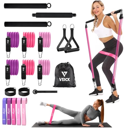 VEICK Pilates Bar Kit with Resistance Bands, Elastic Workout Bands for Men Women, Set of 5 Resistance Loop Bands for Home ...