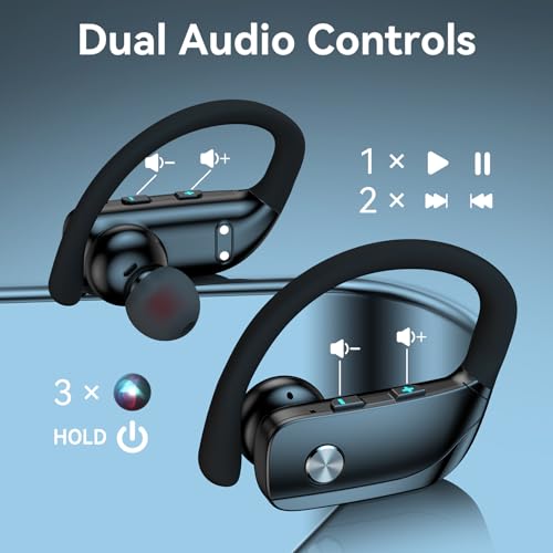 bmani Ear Buds Wireless Earbuds Bluetooth Headphones with 80H Playtime LED Display Case, Over-Ear Hook with Mic, Stereo So...