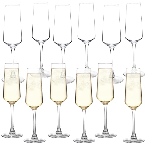 Champagne Glasses, Set of 12 Champagne Flutes with Unique Shape, Long stem Sparkling Wine glasses for Party, Restaurant, B...