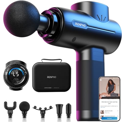 RENPHO Active+ Percussion Massage Gun - 5 Adjustable Speeds for Back, Neck, Muscle Recovery - App Controlled Guided Course...