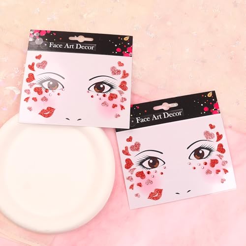 Valentine's Day Face Gems Face Jewels Stickers Red Love Heart Lip Self Adhesive Eye Body Face Nail Hair Crystal Rhinestone...