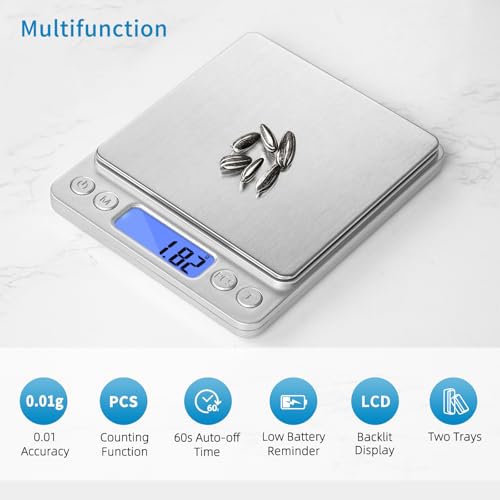 Toprime Digital Gram Scale 500g 0.01g Food Scale High Precision Kitchen Scale Multifunctional Stainless Steel Pocket Scale...