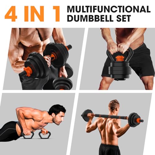 Stepwaver Adjustable Dumbbell Set 20LBS/50LBS/70LBS/90LBS Free Weights Dumbbells,4 in1 Weight Set,Dumbbell, Barbell, Kettl...