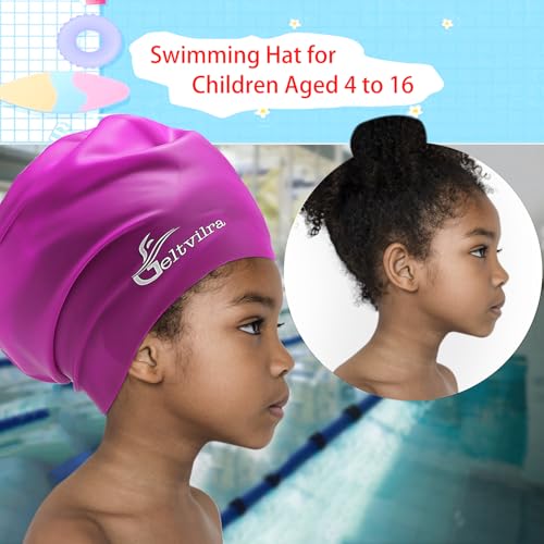 Extra Large Swim Cap for Kids Black Girls Aged 4 to 16 with Long Hair Braids Dreadlocks, Waterproof Silicone Swimming Hat ...