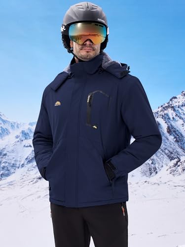 WULFUL Men's Ski Jackets Warm Winter Snow Windbreaker Resistant Snowboard Fleece Coat Mountain Waterproof Parka with Hood