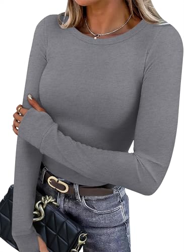 XIEERDUO Long Sleeve Thermal Shirt for Women Fleece Slim Fit Tops Crewneck Basic T-Shirts with Thumb Holes Fall Fashion 2025