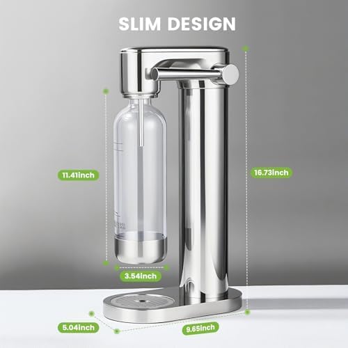 Soda Maker Sparkling Water Maker, Manual Stainless Steel Carbonation Machine for Home, Compatible with 60L Threaded CO₂ Cylinders (Not Included), Water Carbonator with BPA free PET Bottle
