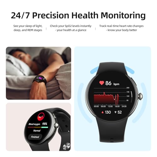 Parsonver AMOLED Smart Watch for Men Women, Always-On Display Fitness Tracker, Answer/Make Calls, 2 Quick-Release Bands, H...