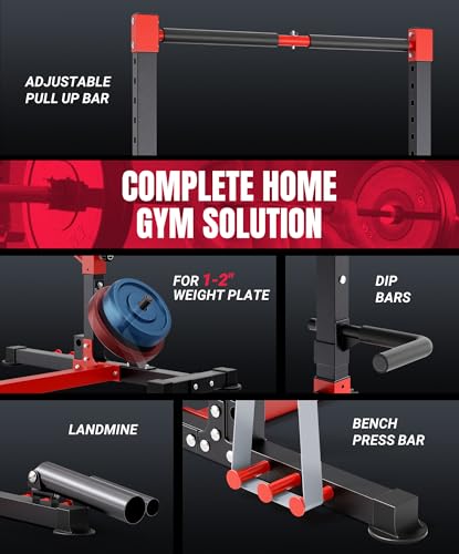 YOLEO Smith Machine & Squat Rack Combo, Multi-Functional Power Racks with Adjustable Width & Pull-Up Bar, Cable Crossover ...