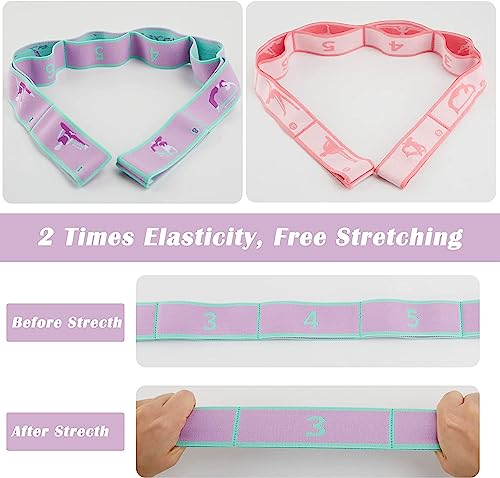 Stretch Straps with Loops for Exercise, 2 Pcs Yoga Stretch Straps for Kids, Elastic Stretching Straps 8 Loops Leg Stretche...