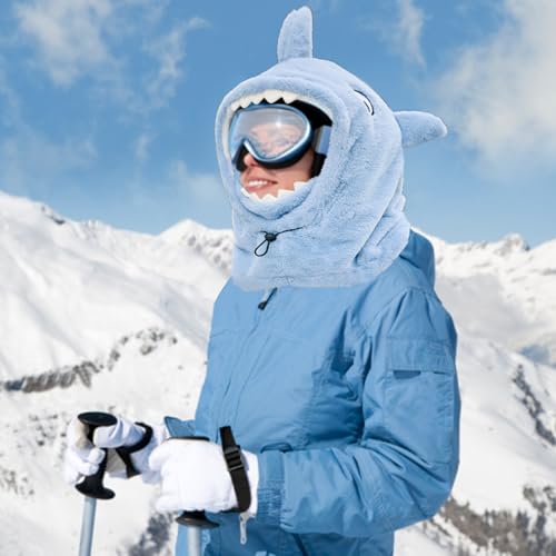 Shark Ski Helmet Cover Cute Shark face Mask Winter Warm Outdoor Hooded Sports Windproof Style Hat Scarf 3 in1