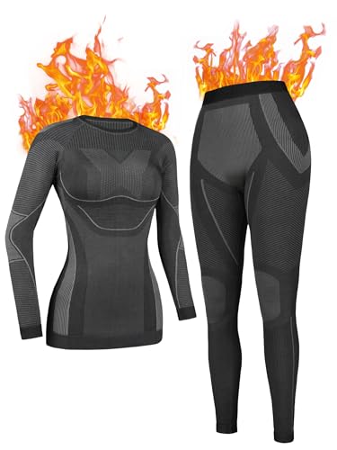 ATTRACO Seamless Thermal Underwear for Women Long Johns Thermal Suit Stretchy Ski Base Layer Set