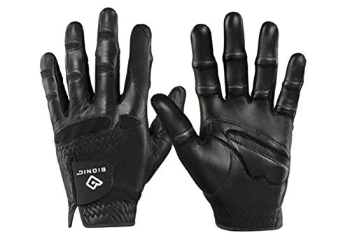 New Improved 2X Long Lasting Bionic StableGrip Men's Black Golf Glove - Patented Stable Grip Genuine Cabretta Leather, Nat...