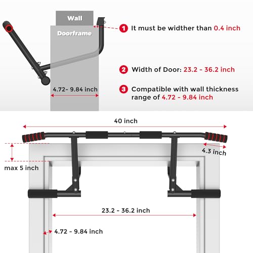 ONETWOFIT Pull Up Bar for Doorway, 440 lbs Heavy Duty Upper Body Fitness Workout Bar for Home Gym Exercise, Multi-Grip Str...