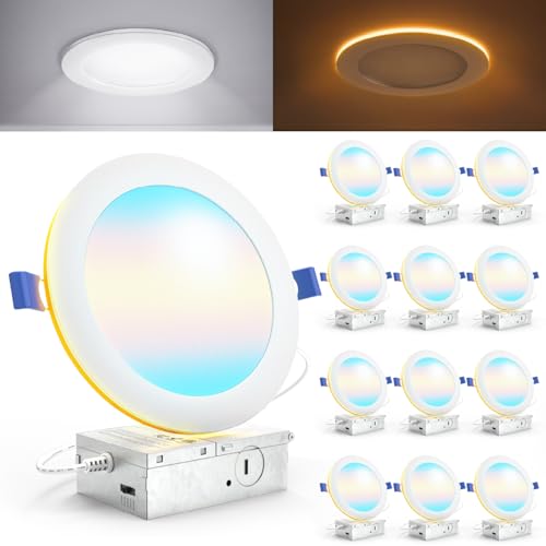 Sunco 12 Pack 6 Inch LED Recessed Light with Night Light, Canless Recessed Lighting, 1500 LM, 15W (150W Equivalent), Selec...