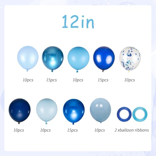 100pcs Blue Balloons Set - 12inch Metallic Chrome, Pearl, Navy & Pastel Royal Dusty Blue Balloons for Birthdays, Father's ...