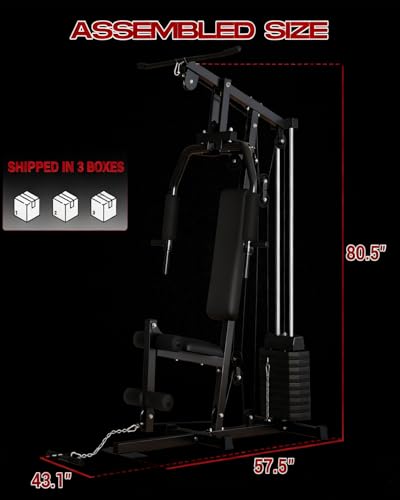 Home Gym Machine with 100LB Weight Stack, Multifunctional Full Body Workout Station for LAT Pulldown, Chest Press, Leg Ext...