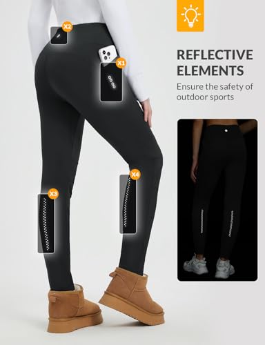 baleaf Thick Leggings for Women Water Resistant Snow Pants Fleece Lined Leggings Winter Ski Hiking Pants with Zip Pockets