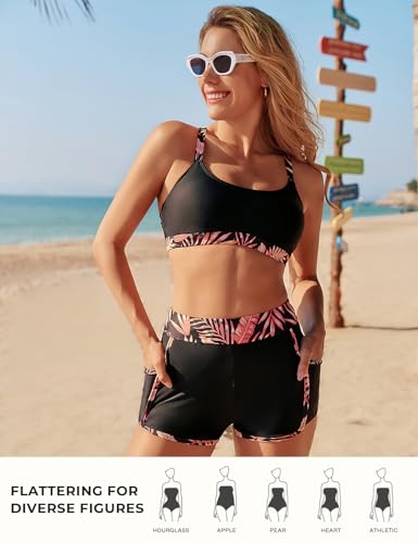 Hanna Nikole 3 Piece Tankini Swimsuits for Women, Swim Suits for Women 2026, Swim Tank Top with Bra Boy Shorts