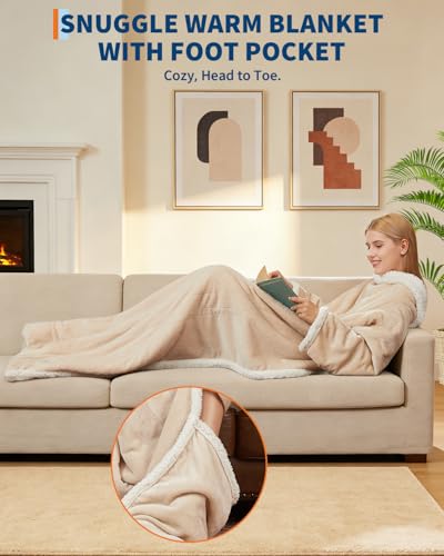 GarveeHome Wearable Heated Blanket with Foot Pocket,Electric Snuggle Blanket with Sleeves,6 Heating Levels & 2/4/8/10H Tim...