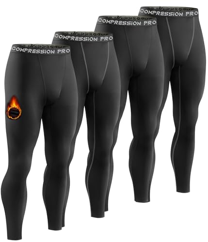 Dalavch 4 Pack Men Thermal Compression Pants,Fleece Lined Heated Leggings for Cold Weather Sports Athletic Winter Baselayer