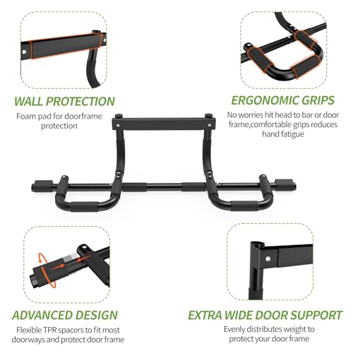 NOWAKE New Version Multi-Grip Pull up bar For Doorway,330lbs Heavy Duty 47.3 Inch Extra Width Portable Functional Ergonomi...
