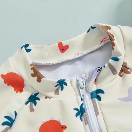 Ayalinggo Toddler Boys Rash Guard Swimsuit Sea World Animal Print Zipper Short Sleeve Bathing Suit with Swim Cap for Kids