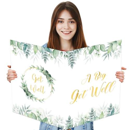Big Get Well Card with Envelopes, 14 x 22 inches Greenery Large Get Well Soon Cards from Group, Giant Thinking of You Gree...