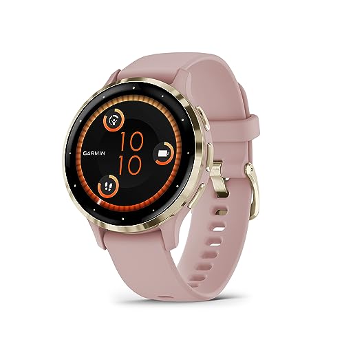 Garmin Venu 3S Soft Gold Stainless Steel Bezel 1.2-Inch AMOLED Touchscreen Display Smart Watch with 41mm Dust Rose Case an...
