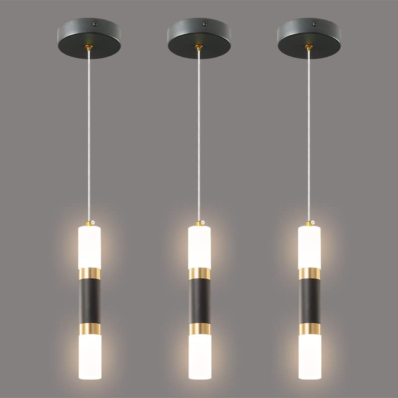 Liangmh Modern Kitchen Island Light Fixture Dimmable Led Black Mini Pendant Light Bedroom Bedside Table Black Gold Small Pendant Lighting (3-Pack)