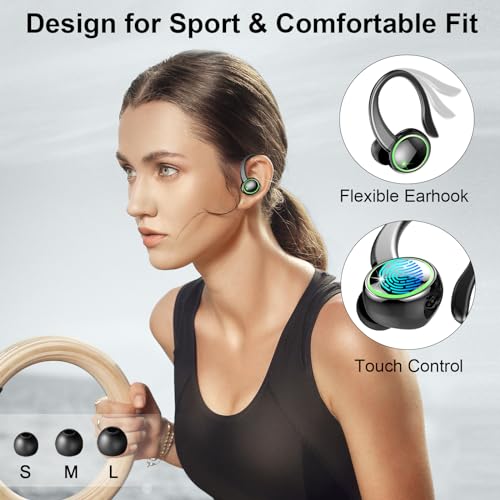 Wireless Earbuds Sports, Bluetooth 5.4 Headphones Hifi Stereo, 50H Playback Over-Ear buds with ENC Noise Cancelling Mic, E...