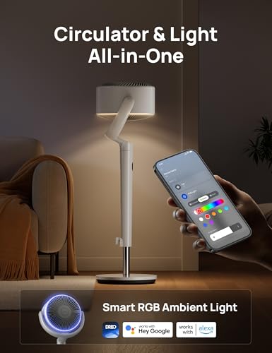 Dreo Smart Fan for Bedroom, 120° +120° Omni-Directional Oscillating Fans, 100ft Quiet Pedestal Fan with RGB Light, 9 Speed...