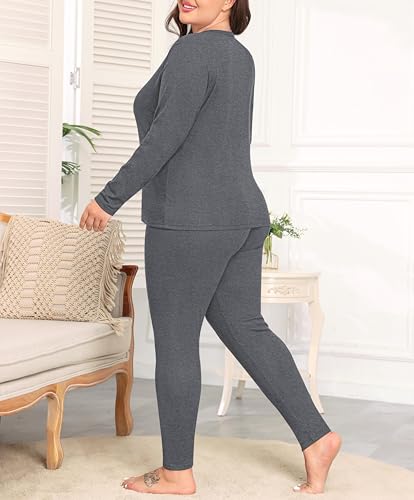 SWOMOG Plus Size Thermal Underwear Sets for Women Long Johns Base Layer Set 2 Pcs Underwear Top & Bottom Pajama Set