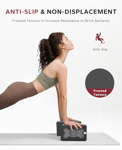 HAPBEAR Yoga Blocks 2 Pack - 9x6x3in High-Density EVA Foam with Non-Slip Textured Surface, Supportive for Deep Stretching...