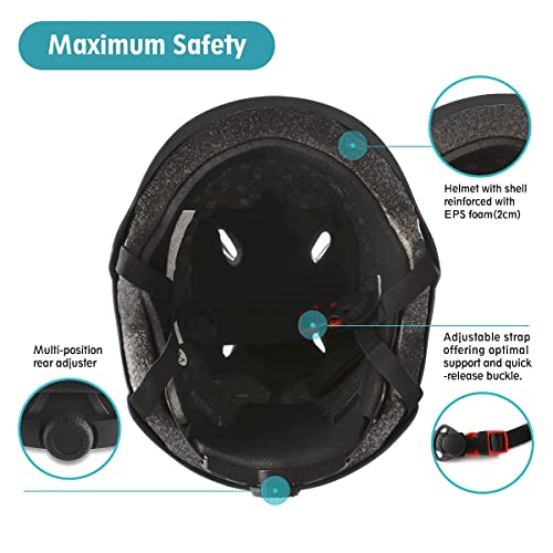 Skateboard Bike Helmet for Adults Adjustable Knee Elbow Pads Wrist Guards Protective Gear Helmets Set Teens for Bicycle Cy...