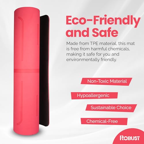 Robust Extra Thick Yoga Mat 1/4 & 1/3 & 2/5 Inch - Non Slip Exercise Mat with Alignment Lines, Carrying Strap, TPE Eco-Fri...