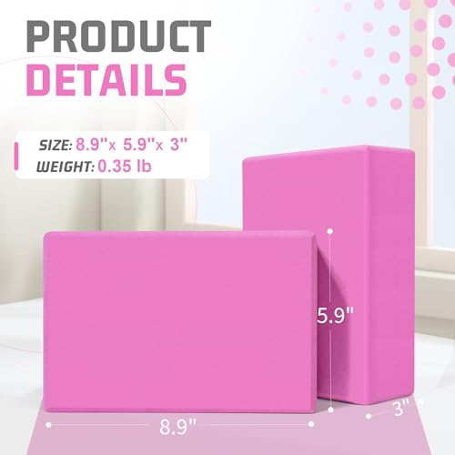 Yoga Blocks 2 Pack, 3"x6"x9" EVA Foam Yoga Block Supportive, Non-Slip Exercise Blocks, Yoga Accessories for Pilates, Medit...